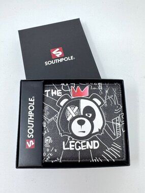 Southpole Legend Bear Graffiti Y2K Bifold Wallet Black Faux Leather  NEW
